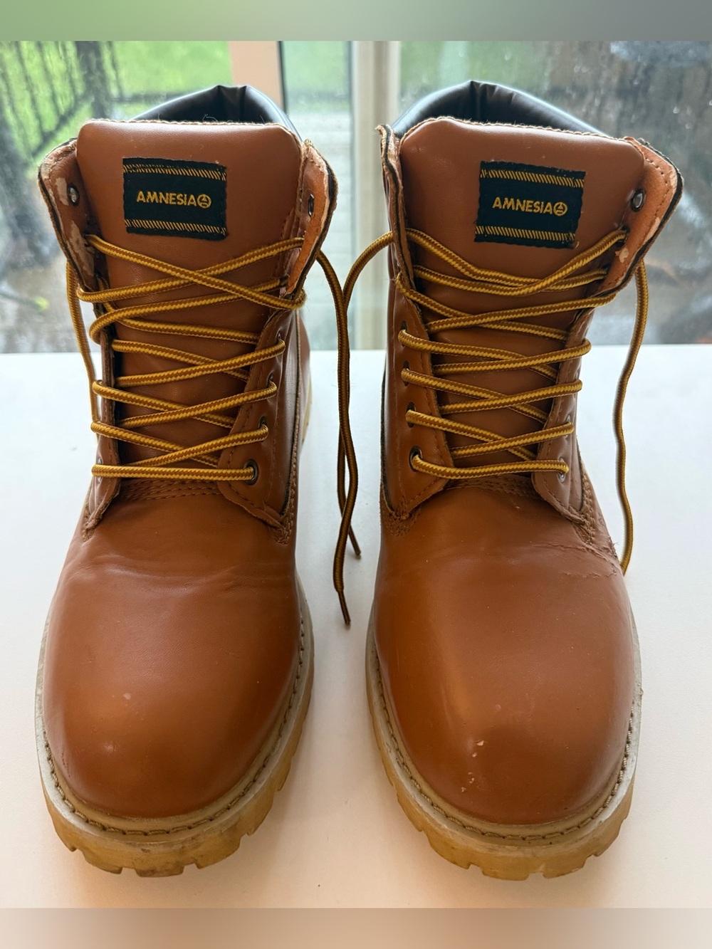 Amnesia Tan Faux Leather Classic Combat Boots Size 11 Work Boot Style As-Is